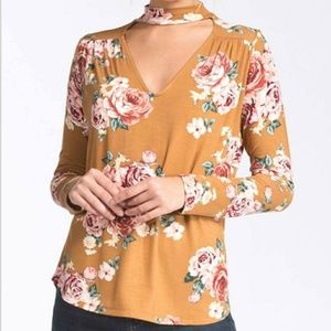 Mustard Floral Choker Top
